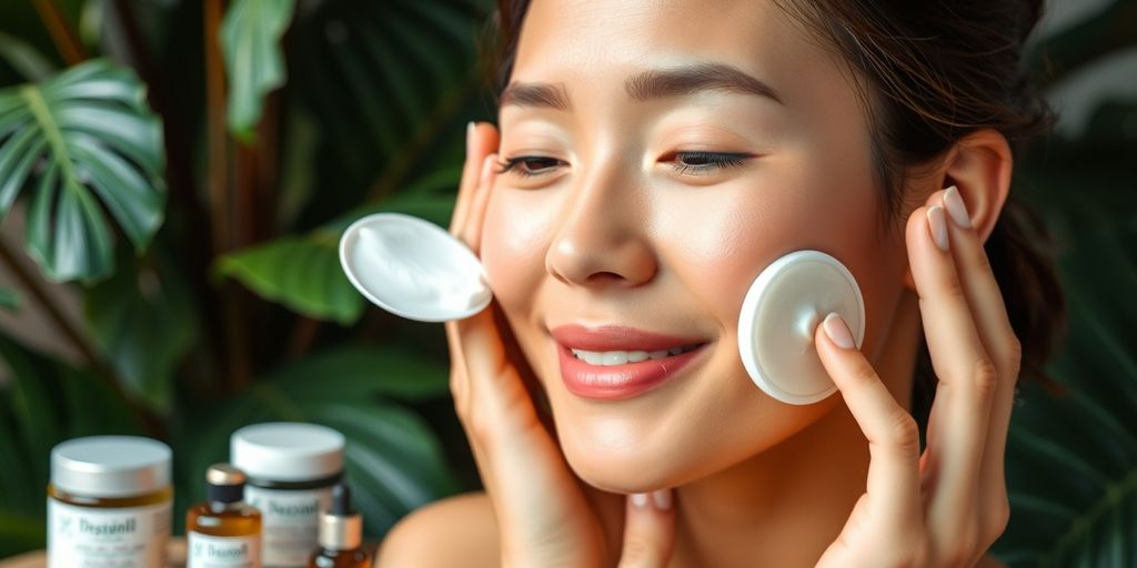 Woman applying moisturizer for dry skin in Malaysia.